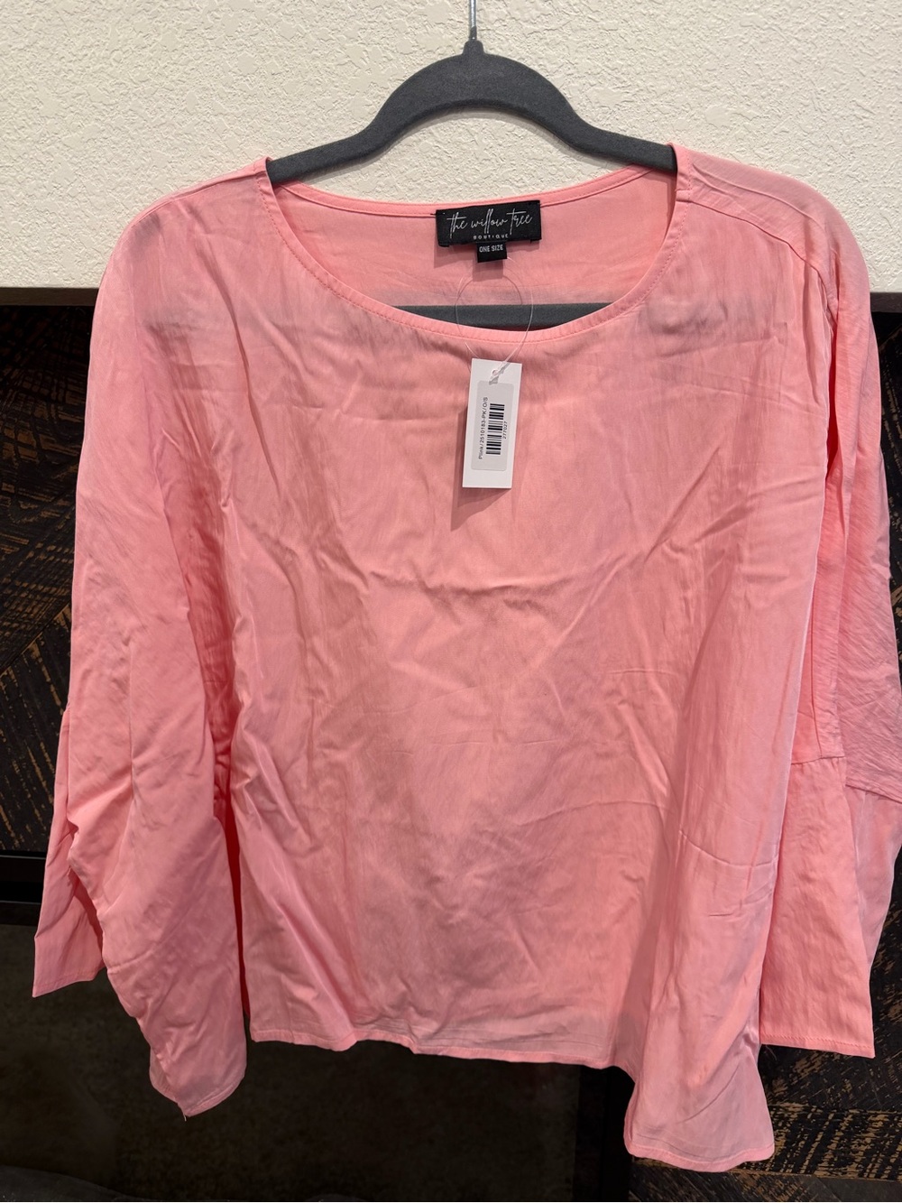Willow Tree Coral-Pink Long Sleeve Scoop Neck Top